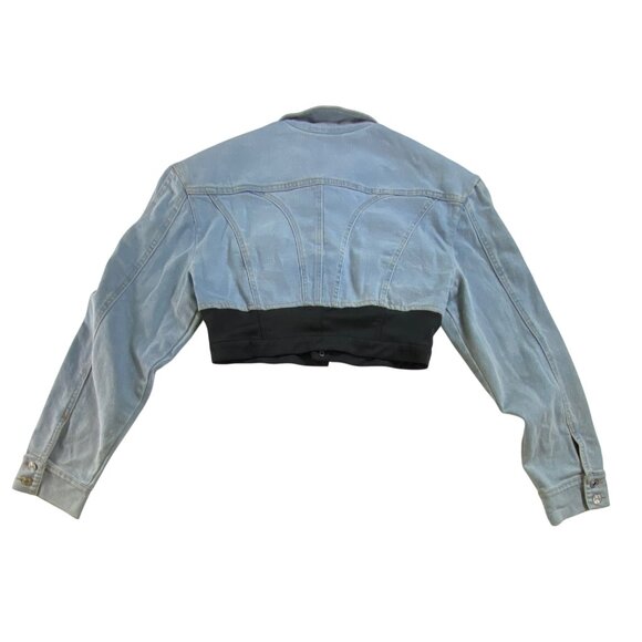 Blue Denim & Black Two-Piece Cropped Jacket Pants Set Size XL Sexy Stretch Jeans - Picture 7 of 9